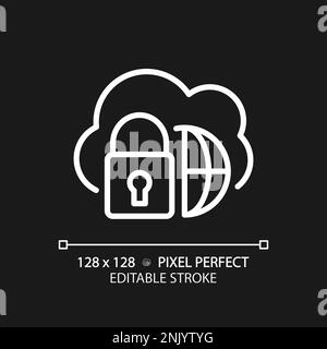 Hybrid cloud pixel perfect white linear icon for dark theme Stock Vector