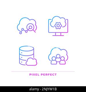 Cloud based service pixel perfect gradient linear vector icons set Stock Vector
