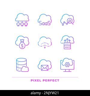 Access to data on cloud resources pixel perfect gradient linear vector icons set Stock Vector