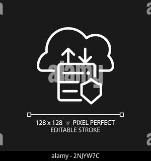 Data migration to cloud pixel perfect white linear icon for dark theme Stock Vector