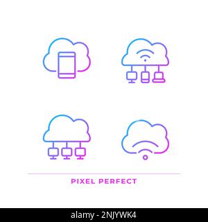 Connect devices to cloud servers pixel perfect gradient linear vector icons set Stock Vector