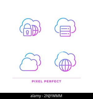 Safe access to cloud storage pixel perfect gradient linear vector icons set Stock Vector