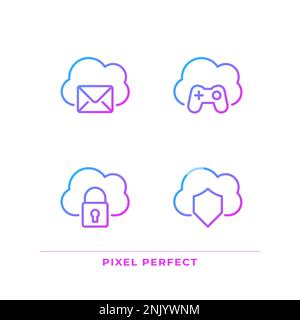 Purposes of cloud computing pixel perfect gradient linear vector icons set Stock Vector