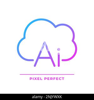 Cloud based AI pixel perfect gradient linear vector icon Stock Vector