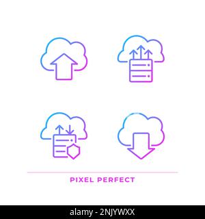 Data exchange via cloud resources pixel perfect gradient linear vector icons set Stock Vector