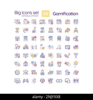 Gamification RGB color icons set Stock Vector