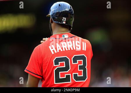 ATLANTA, GA - JUNE 10: The Wilson Sporting Goods baseball glove of Michael  Harris II (23) of the Atlanta Braves on the field prior to the Friday  evening MLB game between the