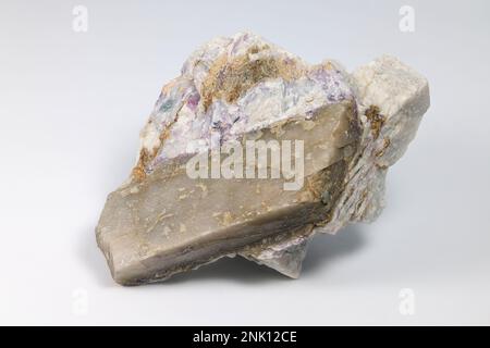 Crystal of major industrial lithium ore spodumene in albite matrix from Haapaluoma lithium quarry in Finland. Stock Photo