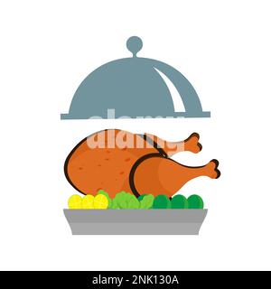 Fried chicken leg cartoon character. Roast chicken leg mascot. Vector illustration of a fried chicken icon. Whole roast chicken. Leg poultry vector em Stock Vector