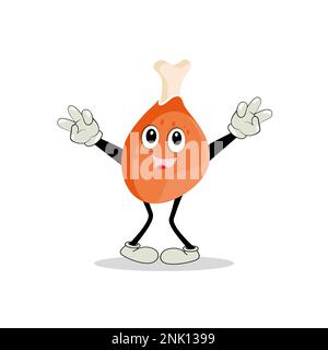 Fried chicken leg cartoon character. Roast chicken leg mascot. Vector illustration of a fried chicken icon. Whole roast chicken. Leg poultry vector em Stock Vector