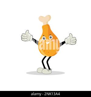 Fried chicken leg cartoon character. Roast chicken leg mascot. Vector illustration of a fried chicken icon. Whole roast chicken. Leg poultry vector em Stock Vector