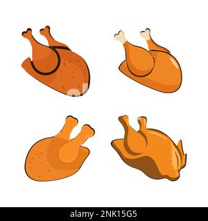 Fried chicken leg cartoon character. Roast chicken leg mascot. Vector illustration of a fried chicken icon. Whole roast chicken. Leg poultry vector em Stock Vector