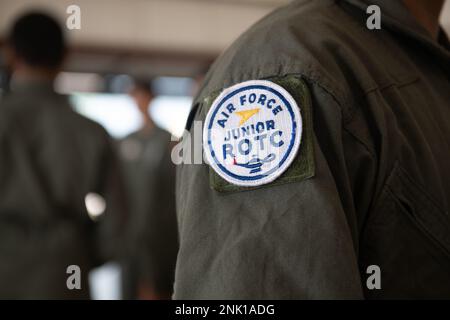 Air Force Junior Reserve Officer Training Corps patch at Salisbury, Maryland, August 10, 2022. Cadets have the opportunity to take an eight week course where they earn their private pilots license. Stock Photo