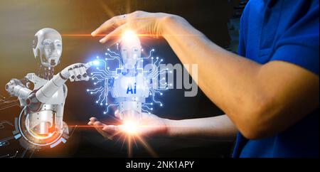 The AI ChatBot concept is unique in that it can interact as naturally as a real human. Industry Innovation 5.0 Stock Photo