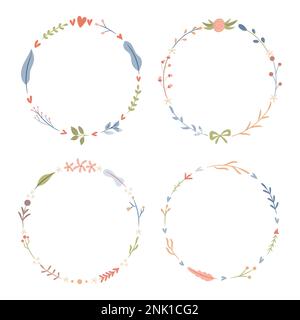 Set of four abstract floral wreaths, vector illustration Stock Vector