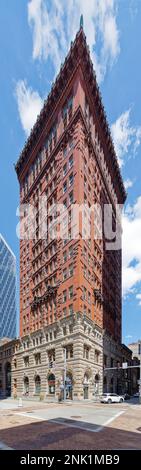 Pittsburgh Downtown: The Bank Tower is composed of a red brick shaft atop a pink granite base. Stock Photo