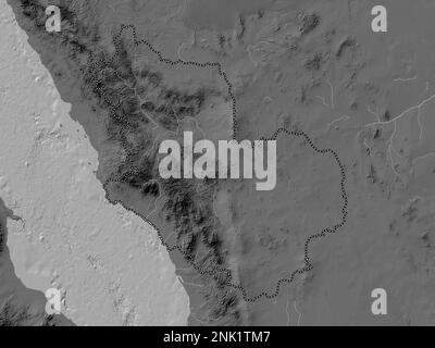 Al Madinah al Munawwarah, region of Saudi Arabia. Bilevel elevation map with lakes and rivers Stock Photo