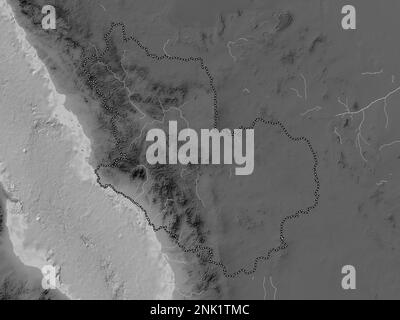 Al Madinah al Munawwarah, region of Saudi Arabia. Grayscale elevation map with lakes and rivers Stock Photo