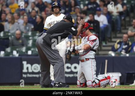 MILWAUKEE, WI - JUNE 07: Philadelphia Phillies third baseman Alec Bohm (28)  celebrates during a game between the Milwaukee Brewers and the Philadelphia  Phillies on June 7, 2022, at American Family Field