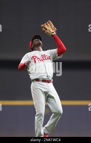 MILWAUKEE, WI - JUNE 08: Philadelphia Phillies third baseman Bryson Stott  (5) hits a home run during a game between the Milwaukee Brewers and the  Philadelphia Phillies on June 8, 2022 at