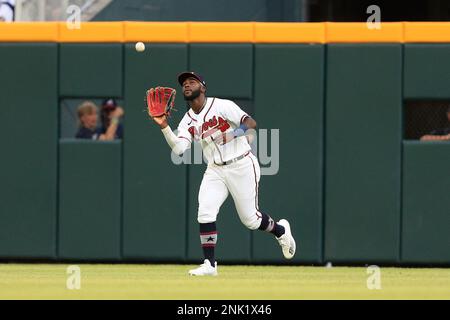 ATLANTA, GA - JUNE 08: Michael Harris II #23 of the Atlanta Braves looks on  during the