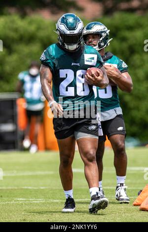 PHILADELPHIA, PA - JUNE 08: Philadelphia Eagles linebacker Kyron Johnson  (58) warms up during OTA offseason workouts on June 8, 2022 at Novacare  Complex in Philadelphia, PA (Photo by John Jones/Icon Sportswire) (