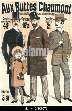 Victorian Advertising Illustration poster for Men and Women's clothing, Circa 1899 Stock Photo