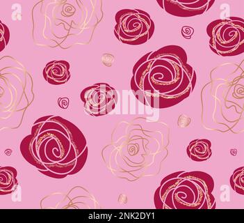 Rose wallpaper vector  background. Rose flower element in red and gold colors for wallpaper design. Vector illustration flowers background. Stock Vector