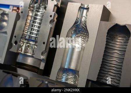 Mold plates for plastic bottles production - part of injection molding machine Stock Photo