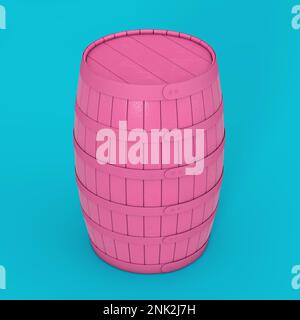 Pink Oak Barrel in Duotone Style on a blue background. 3d Rendering Stock Photo