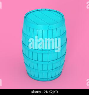 Blue Oak Barrel in Duotone Style on a pink background. 3d Rendering Stock Photo