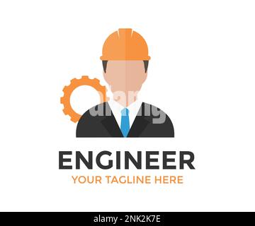 Hard working professional industrial man engineer logo design. Person Profile, Avatar Symbol, Male people icon. Male professional engineer man vector. Stock Vector