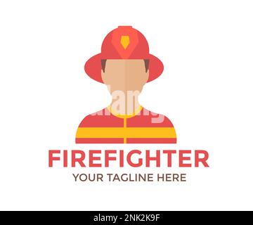 Hard-working professional Firefighter portrait on duty logo design. Person Profile, Avatar Symbol, Male people icon. Male professional firefighter. Stock Vector