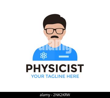 Physicist practitioner logo design. Person Profile, Avatar Symbol, Male people icon. Male professional physicist vector design and illustration. Stock Vector