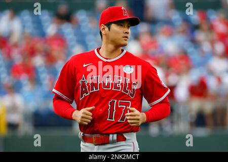 PHILADELPHIA, PA - JUNE 05: Los Angeles Angels center fielder Mike Trout  (27) during the Major League Baseball game between the Philadelphia Phillies  and the Los Angeles Angels on June 5, 2022