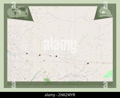 Kaffrine, region of Senegal. Open Street Map. Locations of major cities of the region. Corner auxiliary location maps Stock Photo