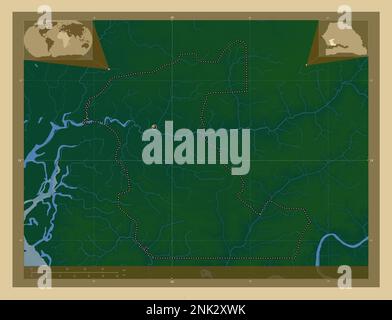 Kaolack, region of Senegal. Colored elevation map with lakes and rivers. Corner auxiliary location maps Stock Photo