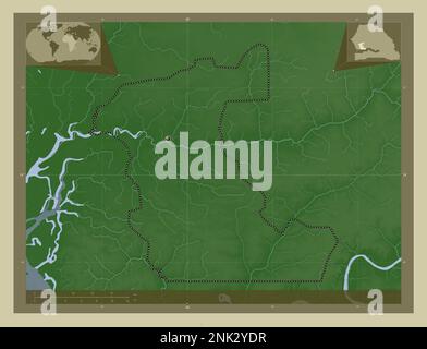 Kaolack, region of Senegal. Elevation map colored in wiki style with lakes and rivers. Corner auxiliary location maps Stock Photo