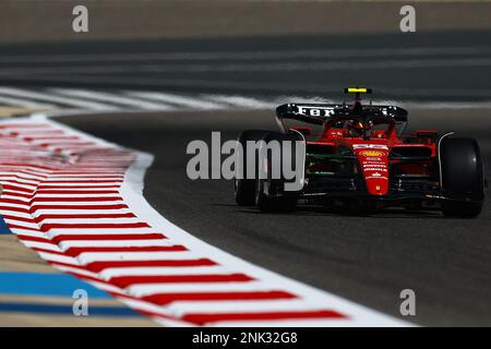 Manama, Bahrain. 23rd Feb, 2023. Ferrari's Spanish driver Carlos Sainz competes during the Formula One pre-season testing at Bahrain International Circuit in Sakhir, Bahrain, Feb. 23, 2023. Credit: Qian Jun/Xinhua/Alamy Live News Stock Photo