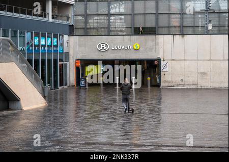 Kessel-Lo, Flemish Brabant, Belgium - Feb 11 2023 - Entrance and square of the railway station Stock Photo