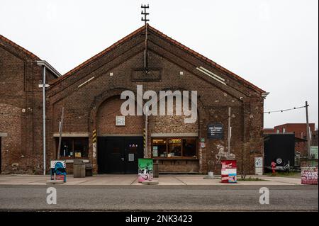 Kessel-Lo, Flemish Brabant, Belgium - Feb 11 2023 - Facade of the Hal 5, a former train factory, now a food market and pub hall Stock Photo