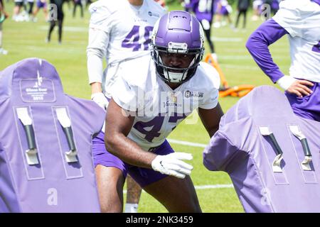 Minnesota Vikings linebacker William Kwenkeu (47) plays against