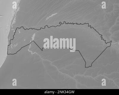 Saint-Louis, region of Senegal. Grayscale elevation map with lakes and rivers Stock Photo