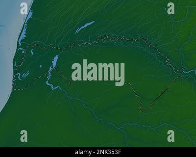 Saint-Louis, region of Senegal. Colored elevation map with lakes and rivers Stock Photo