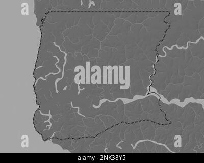 Ziguinchor, region of Senegal. Bilevel elevation map with lakes and rivers Stock Photo