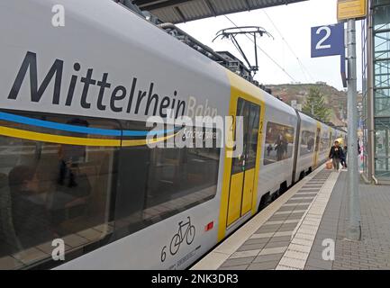 DB Regio Mitte EMU electric train at Bacherach, Rhineland-Palatinate, Germany Stock Photo