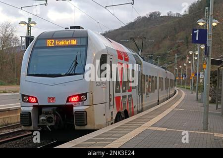 DB Regio Mitte EMU electric train at Bacherach, platform one, Rhineland-Palatinate Stock Photo