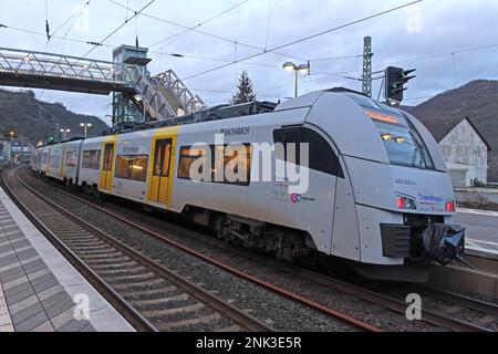 DB TransRegio Mitte EMU electric train at Bacherach, Rhineland-Palatinate, Germany - TransDev 460 006-0 Stock Photo