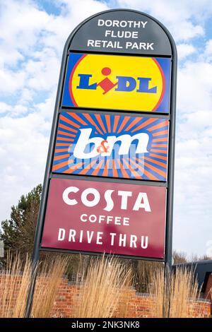 Dorothy Flude retail park sign in Crewe Cheshire UK Stock Photo