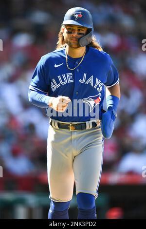 ANAHEIM, CA - MAY 29: Toronto Blue Jays shortstop Bo Bichette (11) watches  his game tying home run in the 8th inning of the MLB game between the Toronto  Blue Jays and